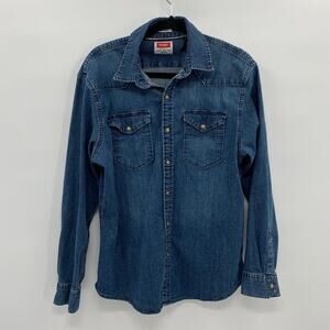 Wrangler Blue Denim Casual Button Down Shirt